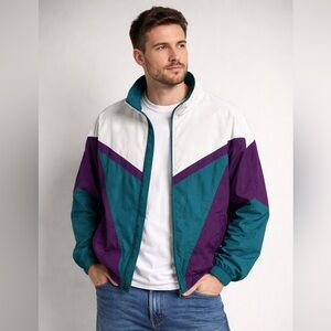 Vintage Pace Setter Colorblock Windbreaker Jacket - Teal Purple White